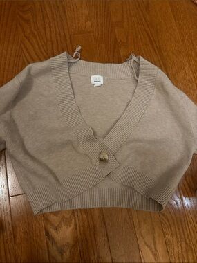 Garage Cropped V-Neck Button Cardigan - Beige Taupe